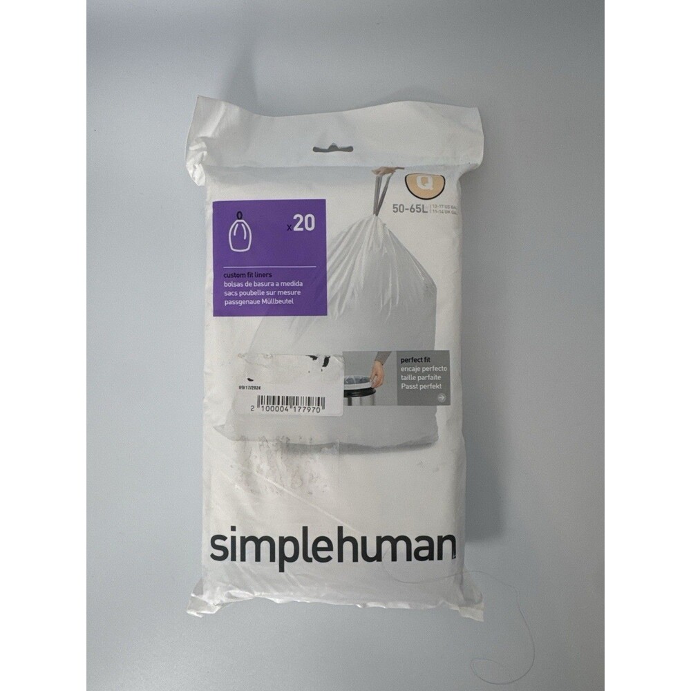 Simplehuman‎ Q Trash Can Liners 20 Ct Custom Fit Bags 50–65L Sealed Extra Strong